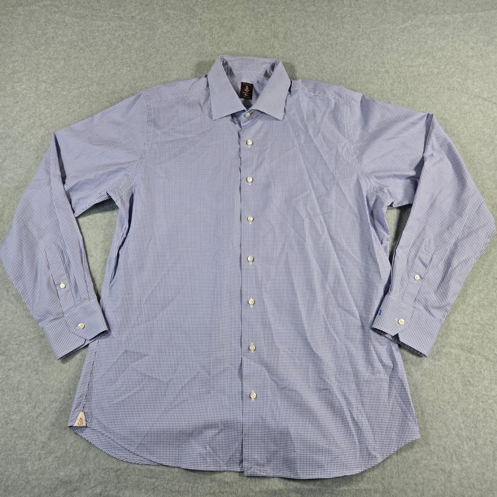 Robert Talbott Estate Bespoke Mens 17.5 Blue Gingham Long Sleeve Dress Shirt